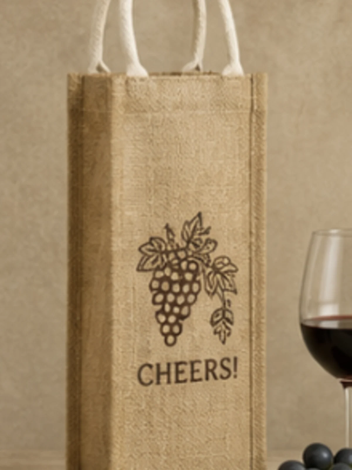 "Cheers!" Grapevine Print Wine Bag