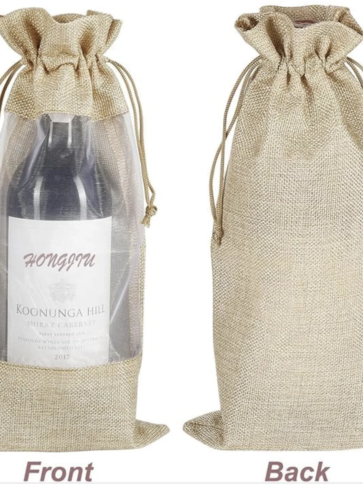 Natural Jute Drawstring Bottle Bag